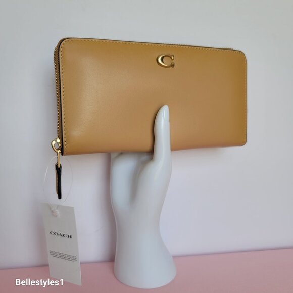 COACH Smooth Leather Zip-Around Accordion Wallet with Back-Slip Pocket-Tan color - Picture 6 of 16